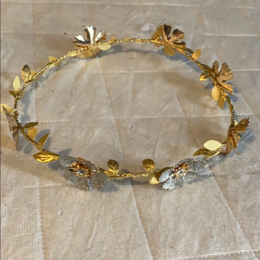Gold Headband with Silver, Sparkling flowers